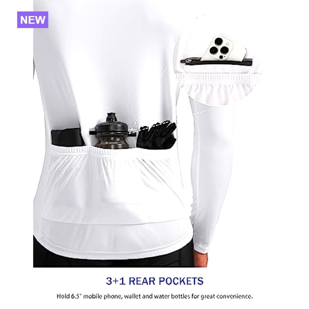 Long Sleeve Cycling Jersey with 4 Pockets UPF 50+ Moisture Wicking - Picture 4 of 6